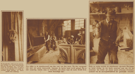 873009 Collage van 3 foto's betreffende de restauratiewerkzaamheden in de Domtoren te Utrecht, met o.a. afbeeldingen ...